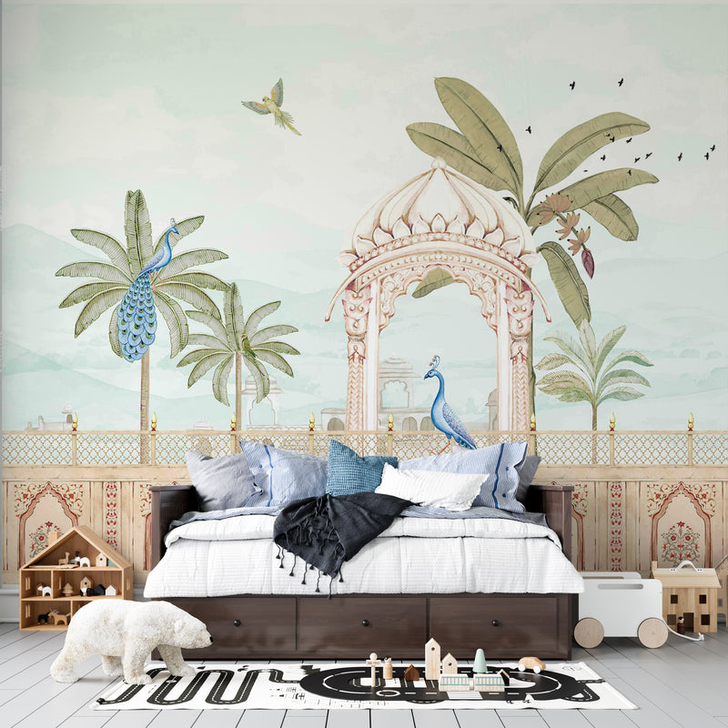 Puratan Mahal Mora and Mandapam Oasis Heritage: Traditional Palace View Indian Heritage Premium Wallpaper