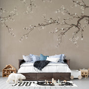 Vintage Zen Phool and Minimalist Tan Bagicha: Sophisticated Botanical Indian Heritage Premium Wallpaper