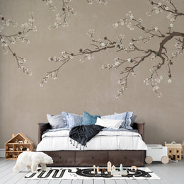 Vintage Zen Phool and Minimalist Tan Bagicha: Sophisticated Botanical Indian Heritage Premium Wallpaper