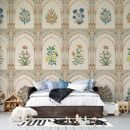 Puratan Mehrab Buti Mahal Sajawat Heritage: Mughal Botanical Indian Heritage Premium Wallpaper