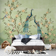 Vintage Peacock, More and Sundar Phool Heritage: Sage Green Botanical Indian Heritage Premium Wallpaper