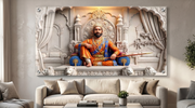 छत्रपती शिवाजी महाराज: थ्रीडी व्हाइट थीम रॉयल कोर्ट हेरिटेज पोर्ट्रेट – प्रीमियम कॅनव्हास आणि ॲक्रेलिक वॉल आर्ट
